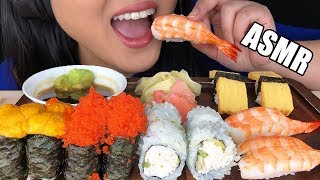 ASMR EATING SUSHI NIGIRI ROLLS   Ebi Roll Uni Roll Tamago Roll Masago Roll  ASMR Phan [upl. by Yovonnda]