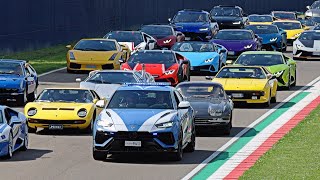 LAMBO MADNESS The Biggest Lamborghini Parade 350 Supercars at Autodromo Imola Lamborghini Arena [upl. by Lauder312]