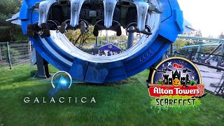 Galactica Back Row POV 4k  Alton Towers Scarefest [upl. by Mann]