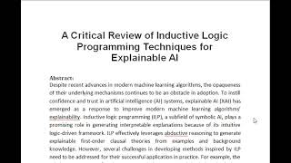 A Critical Review of Inductive Logic Programming Techniques for Explainable AI [upl. by Ripp78]