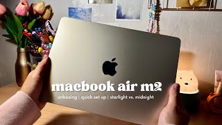 unboxing the macbook air m2 in starlight  starlight vs midnight 💛 [upl. by Ecitsuj]