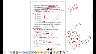 The position coordinates of a projectile thrown from ground are given by y  12t – 5t2 m and x [upl. by Notwen852]