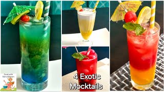 4 Exotic Mocktail Recipes  Non Alcoholic Mocktails  Party Drinks  Summer Special Drinks [upl. by Cirri478]