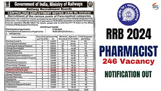 RRB PHARMACIST NOTIFICATION OUT 2024  PARAMEDICAL  PHARMACIST [upl. by Idur]