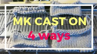 machine knitting cast on 4 ways  every other needle e wrap crochet latch tool weaving [upl. by Hoj]