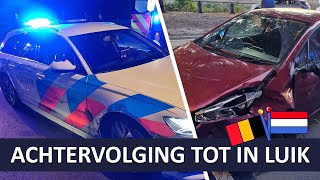 Politie  Achtervolging gestolen auto tot in België LuikLiège [upl. by Esinereb]