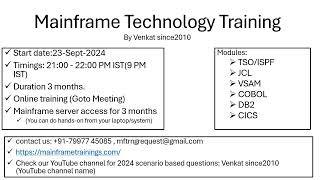 Mainframe Technology Training from 23Sept2024 [upl. by Lay]