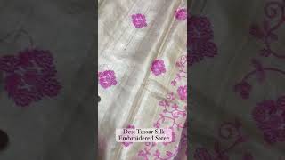 Tussar silk embroiderysilkfabric saree silkmaterial [upl. by Sirronal]