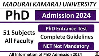 New PhD Application 2024  Madurai Kamaraj University [upl. by Arondell]