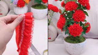 Satin Ribbon Flower Making  How to make ribbon rose  DIY Ribbon decoration ideas [upl. by Veda]