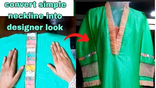 Conver your simple neckline into desiner look neck design tutorial step by steptrendy neck design [upl. by Yajnas]