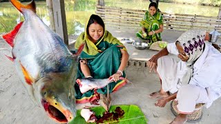 4 kg পাঙ্গাস মাছ কেটে কাঁচা টমেটো দিয়ে তেলঝাল রান্না করলাম সাথে ওলকপির ডাল আর জমিয়ে দুপুরে খাওয়া [upl. by Schumer]