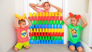 Vlad Niki and Mom Play with colored cups  Funny stories for kids [upl. by Nalahs729]