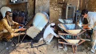 How To Local Factory mades 500cc Reuse oil Old drum wheelbarrows200cc Homemade WHEELBARROW Part2 [upl. by Braca43]