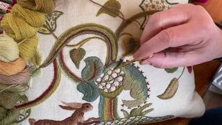 Phillipas Cosy Crewel Work Corner 16 Running Hare Laid amp Couched Work [upl. by Melantha278]