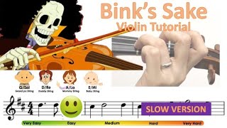 Binks Sake from One piece Slow Version  Sheet music and easy violin tutorial [upl. by Renick]