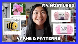 My Most Used Yarns amp Patterns ✨ sharing my most popular crochet patterns yarn and hook sizes [upl. by Camilla]