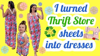 I TURNED THRIFT STORE SHEETS INTO DRESSES  MOMMY N ME PILLOWCASE DRESS TUTORIAL  CHANNON ROSE [upl. by Lazaruk575]