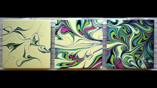 684 THREE WAYS to do a MARBLE POUR  TRIPTYCH painting with MARBLES  EASY Fluid art for BEGINNERS [upl. by Crellen]