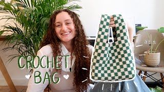 DIY checkered crochet tote bag  tutorial [upl. by Cristian]