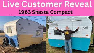 EP 326 LIVE customer reveal 1963 Shasta Compact vintage camper total rebuild [upl. by Trumann229]