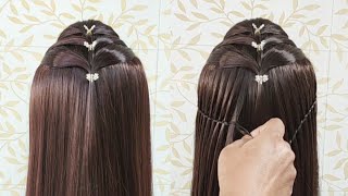 Easy Party Hairstyles For Thin Hair Small Clutcher Hairstyles For Long Hair Puff Hair Style Girl [upl. by Brunhild992]