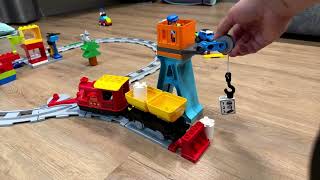 Trains and crane  Toys  Crash toys  Lego Duplo [upl. by Langille435]