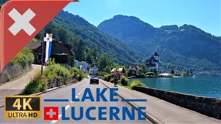 DRIVING on the shores of LAKE LUCERNE Forest Cantons SWITZERLAND I 4K 60fps [upl. by Tripp]