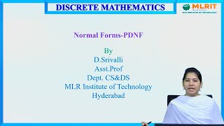 LEC09 Discrete mathematics  Normal FormsPDNF by Ms D Srivalli [upl. by Inoek71]