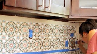 How to Stencil a DIY Kitchen Tile Backsplash in 5 Easy Steps  How to Paint with Wall Tile Stencils [upl. by Nosemaj]