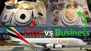 Whats the REAL Difference Between Emirates A380 First and Business Class [upl. by Petuu]