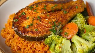 Let’s Cook with Me  Delicious Jollof Rice  Tasty Salmon and Veg [upl. by Boff]