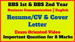 ResumeCV amp Cover Letter Writing  BBS 1st amp 2nd year English  Business Communication [upl. by Akkinahs]