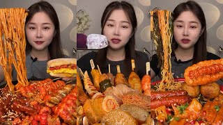 ASMR MUKBANG  asmr eating show Fire noodles hot dogs burgers 🔥🍜🌭🍔 🍝 Chinese Eating Mukbang [upl. by Auqinat]