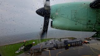 Rainy Takeoff  Widerøe Dash 8 100 departure from Stokmarknes Norway [upl. by Anelis]