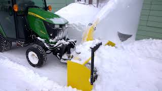 John Deere 1025r 54quot PTO Driven Front Snowblower 2 17 2019 Mid Winter ClearingDriveway widening [upl. by Virgel]