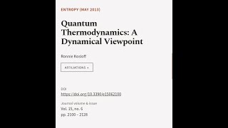 Quantum Thermodynamics A Dynamical Viewpoint  RTCLTV [upl. by Adnilreh61]