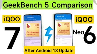 iQOO Neo 6 vs iQOO 7 GeekBench 5 Comparison After Android 13 Update 🔥🔥🔥🔥 [upl. by Aihsenat295]