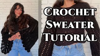 Crochet Flare Sleeve Sweater Tutorial │ Crochet Sweater Tutorial [upl. by Akiwak388]