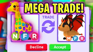 I GOT A MEGA NEON Trading our GIRAFFE in Adopt Me 🦒 [upl. by Atirres722]