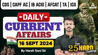 16 Sep Current Affairs for AFCATCDSCAPF 2024  GK  GS Special and Current Affairs By Harsh Sir [upl. by Assiar]