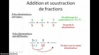 5e Addition et soustraction de fractions Partie 12 [upl. by Huberman]