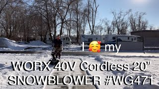 I love my WORX 40V Cordless 20” SNOWBLOWER WG471 [upl. by Oznohpla]