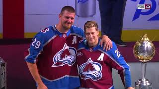 Nathan Mackinnon receives Hart Trophy from Nikola Jokic [upl. by Leibarg]