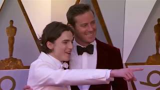 Oscars 2018 Arrivals Timothée Chalamet and Armie Hammer  ScreenSlam [upl. by Barbabra944]