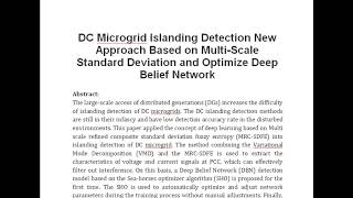 DC Microgrid Islanding Detection New Approach Based on Multi Scale Standard Deviation and Optimize D [upl. by Samy389]