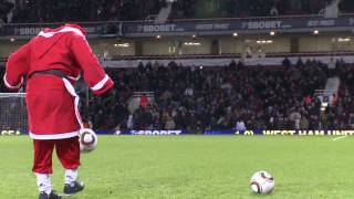 Football Freestyler Jeremy Lynch as Santa Claus performing his soccer skills at West Ham v Chelsea [upl. by Chemar886]