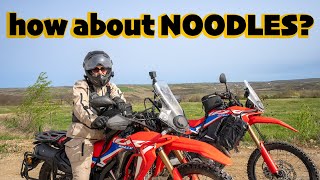 This one is about homemade noodles muddy trails and bike drops  Honda CRF300 Rally [upl. by Merriam]