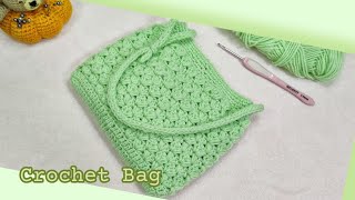 ถักกระเป๋าไหมพรม สำหรับถือหรือสะพายได้สองแบบ เหมาะกับมือใหม่หัดถัก easy crochet bag for beginner [upl. by Bardo]