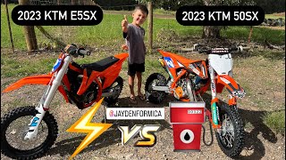 KTM 50SX vs KTM E5 SX GAS VS ELECTRIC back to back with Jayden Formica 5 years old [upl. by Epotimet]